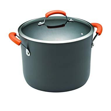 Rachael Ray 87497 Brights Hard Anodized Nonstick Stock Pot/Stockpot with Lid, 10 Quart, Gray with Orange Handles