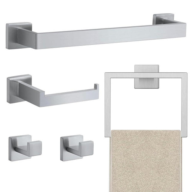 JOPOFI 5 Piece Bathroom Towel Bar Set - Thicken Stainless Steel Bath Towel Holder, 15.7 Inch Towel Racks for Bathroom Wall Mounted, Bathroom Hardware Accessories Set - Brushed Nickel
