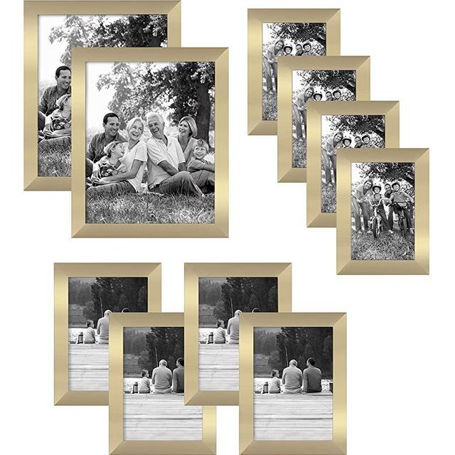 Americanflat 10-Piece Gold Picture Frame Set | Includes Sizes 8x10, 5x7, and 4x6. Shatter-Resistant Glass. Hanging Hardware Included!