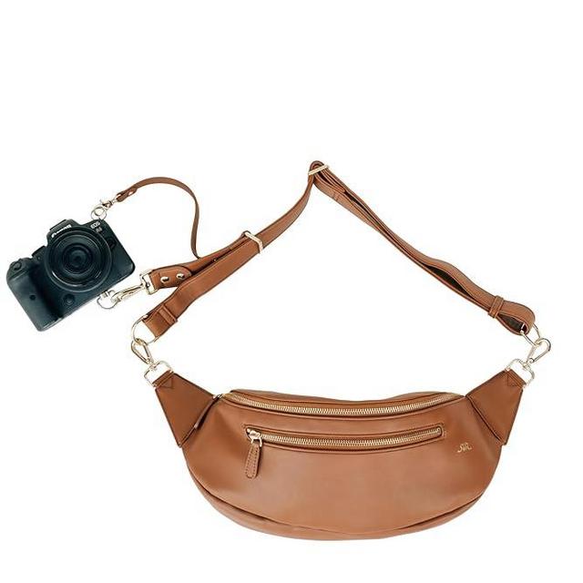 rr ruby+rae The Sidekick Camera Bag – Compact, Vegan Leather, Hands-Free Crossbody with Protective Suede Interior, Brown
