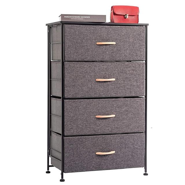 WAYTRIM Fabric 4 Drawers Storage Organizer Unit Easy Assembly, Vertical Dresser Storage Tower for Closet, Bedroom, Entryway, Charcoal