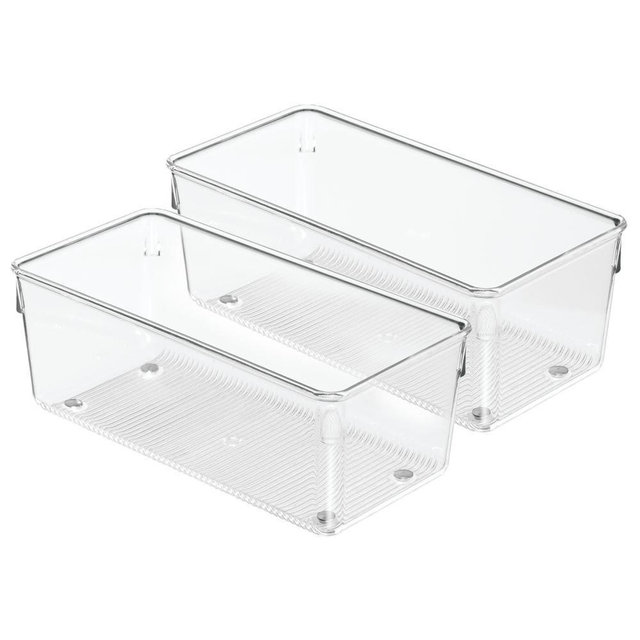 iDesign Utensil Holder and Silverware Organizer for Kitchen Utensils and Countertop Storage, The Linus Collection – Set of 2, 4" x 8" x 3", Clear