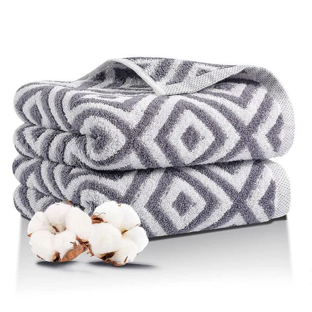 ENASUE Bathroom Hand Towels with Diamond Pattern - Cotton Hand Towel Set of 2 Soft & Highly Absorbent for Bath Home Decorative (Dark Blue)