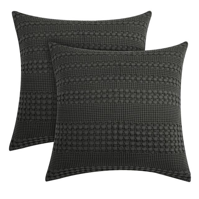 PHF 100% Cotton Waffle Weave Euro Sham Covers, 2 Pack 26" x 26" Pillow Covers for Elegant Home Decorative, No Insert, Decorative Euro Throw Pillow Covers for Bed Couch Sofa, Black