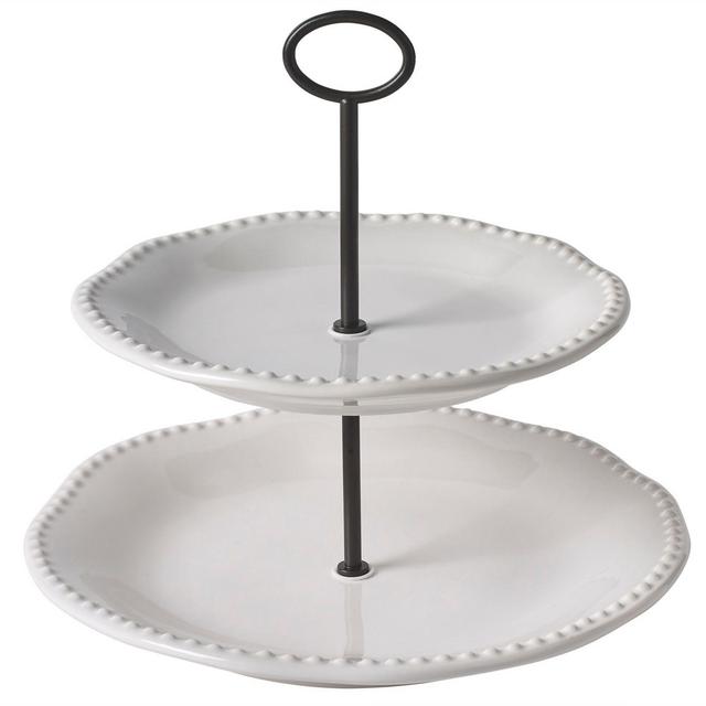 Modern Farmhouse Home Bead 2-Tier Server in White