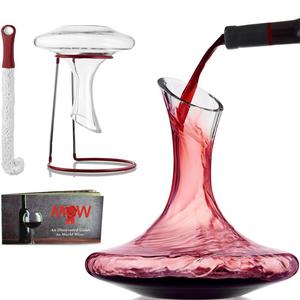 Booming Products - Wine Decanter Glass Carafe Set - Exquisite 100% Hand Blown Lead-Free Aerator Kit with Cleaning Brush & Drying Stand in Deluxe Box| Durable Glass Perfect for Aerating / Decanting