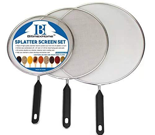 Grease Splatter Screen For Frying Pan Cooking - Stainless Steel Splatter Guard Set of 3-8", 10" and 11" inch - Super Fine Mesh Iron Skillet Lid- Hot Oil Shield to Stop Prime Burn (3, 8",10",11")