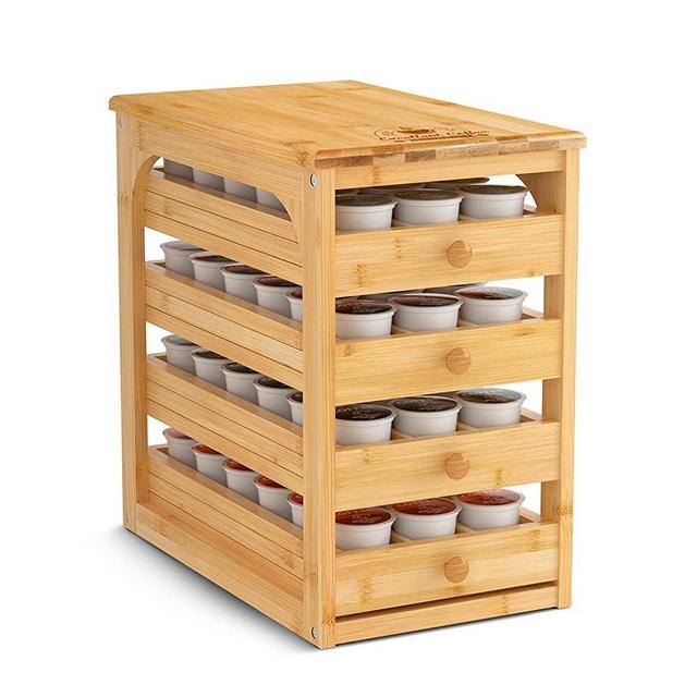 Coffee Pod Holder, G.a HOMEFAVOR 4-Tier Coffee Pods Organizer Drawer, Bamboo Coffee Pods Storage Rack