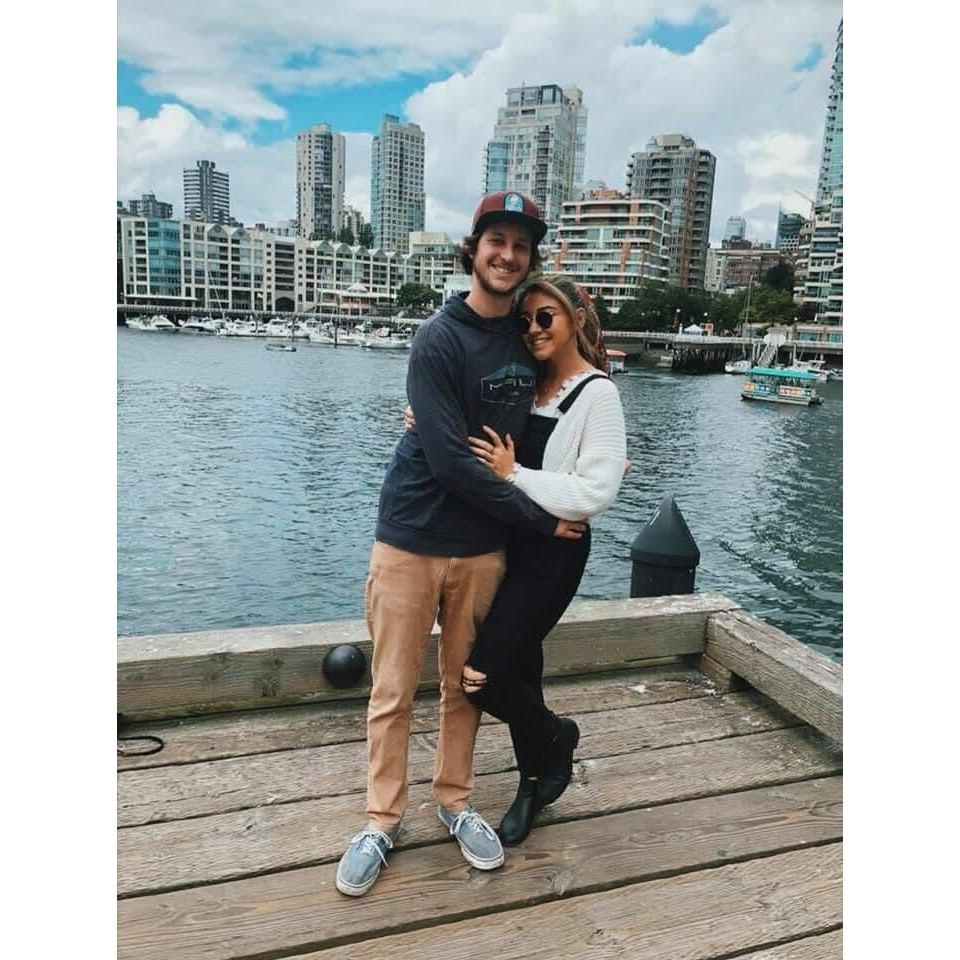 We went on our first big trip to Canada for graduation and moved home to save up after school ended.