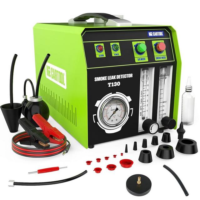 MR CARTOOL T130 Automotive EVAP Smoke Machine, Dual Mode 12V Car Fuel Pipe System Leak Tester Detector with Oil Level and Adjustable Flowmeter for All Vehicles.