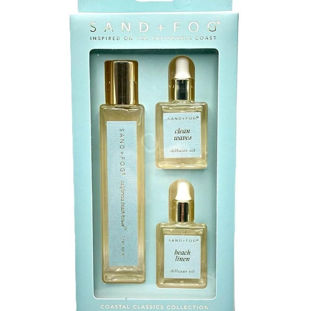 Sand and Fog Coastal Collection California Beach House Essential Oil Set, 4 Pieces, 0.5 Fl Oz, Glass Bottles, Made with Essential Oils, Clear, for Aromatherapy