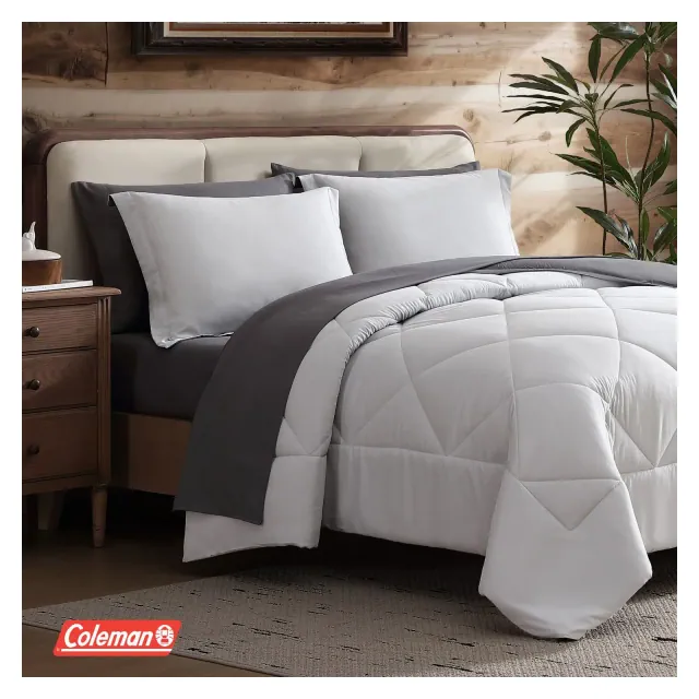Coleman® 7 Piece Reversible Comforter & Sheet Set, All Season Bedding Set - Queen, Silver/Grey