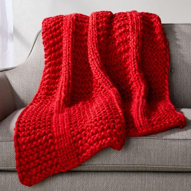 Cozy Knit Stripe Red Throw