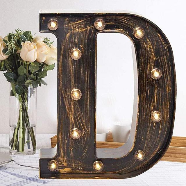 Oycbuzo Golden Black Led Marquee Letter – Industrial, Vintage Style Light Up Alphabet Letter Sign for Cafe Wedding Birthday Party Christmas Lamp Home Bar Initials Decor