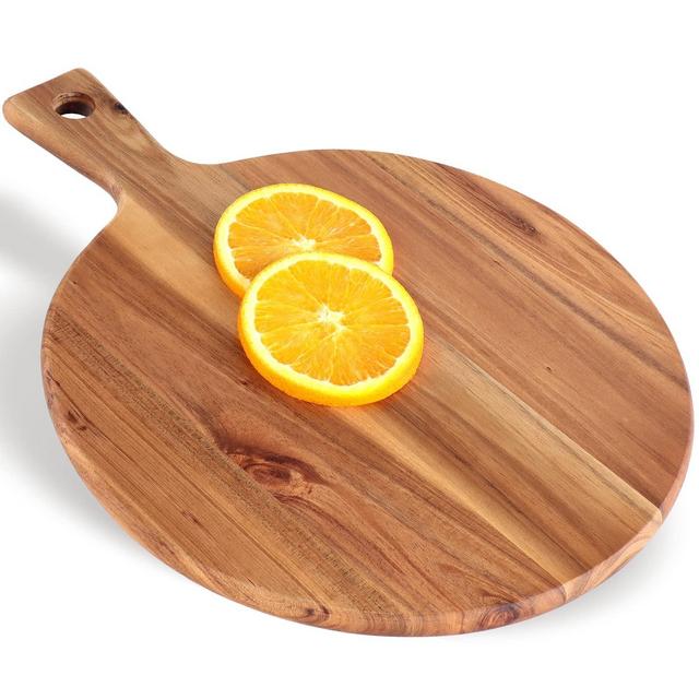 Wood Cutting Board with Handle (Set of 1, 12"x16") Round Acacia Wooden Kitchen Chopping Boards for Meat, Cheese, Bread, Vegetables Fruits