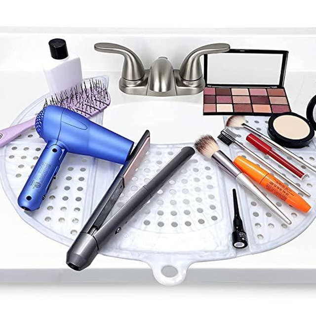 Sink Topper, foldable bathroom sink cover for counter space. A perfect makeup mat for vanity and bathroom must haves. Great as an RV sink cover, bathroom sink organizer and makeup brush cleaner mat.