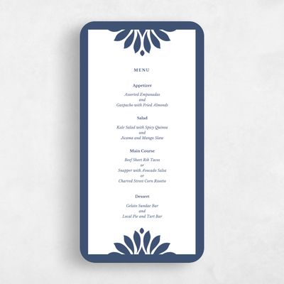 Blue Rounded Wedding Menu - Mantova Letterpress