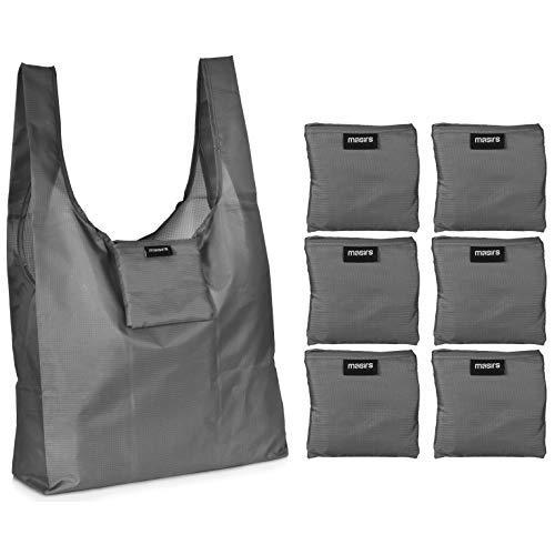 Reusable Grocery Shopping Bag - Replace Paper and Plastic Bags with these Large and Strong Eco Friendly Bags. The Bag Turns into a Carrying Pouch when Folded into Its Own Pocket. (Grey | 6-Pack)