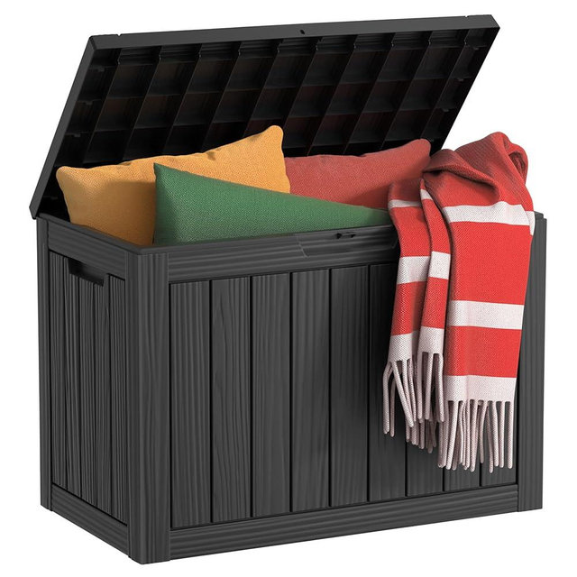 EasyUp 45 Gallon Resin Deck Box Waterproof, UV Resistant Outdoor Storage Box for Delivery, Patio, Garden, Porch,Striped Black
