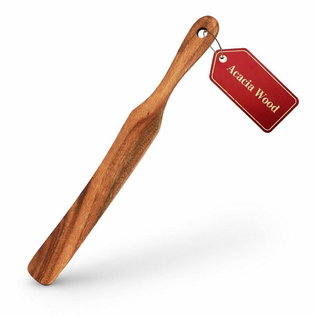 Wooden Spurtle for Sourdough Starter, Natural Acacia Wood, 11 Inch, Food-Grade Wooden Spatula, Mixing Utensil
