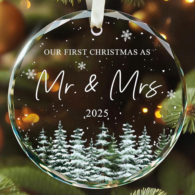 UMACVN Wedding Gifts - Mr and Mrs Gifts - First Christmas Married Ornament 2025 - Wedding Gift for Couples 2025, Newlyweds, Bride - Bridal Shower Gift Ideas - Glass Christmas Hanging Ornament