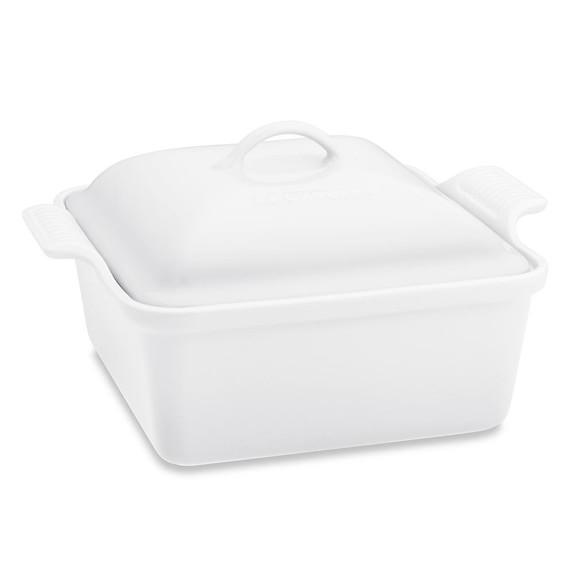 Le Creuset Stoneware Heritage Covered Square Baker, White, 4-Qt.