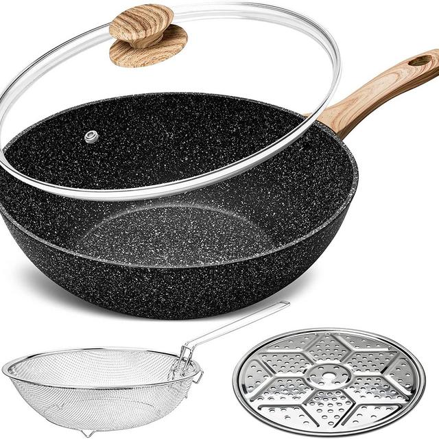 MICHELANGELO 4 - Piece Non-Stick Aluminum Wok Set with Lid