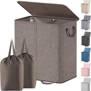 Lifewit Double Laundry Hamper with Lid and Removable Laundry Bags, Large Collapsible 2 Dividers Dirty Clothes Basket with Handles for Bedroom, Laundry Room, Closet, Bathroom, College, 136L Brown