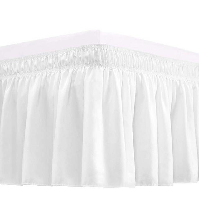RIMELA Bed Skirt Wrap Around Elastic Dust Ruffles Solid Color Wrinkle and Fade Resistant with Adjustable Elastic Belt Easy to Install White for Queen Size 15 Inch Drop