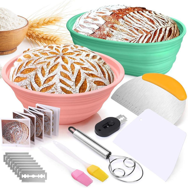 Palksky Sourdough Proofing Baskets Silicone Kit, Sour Dough Baking Supplies - Round & Oval Basket, Sourdough Bread Baking Supplies, Bread Proofer Essentials for Beginners