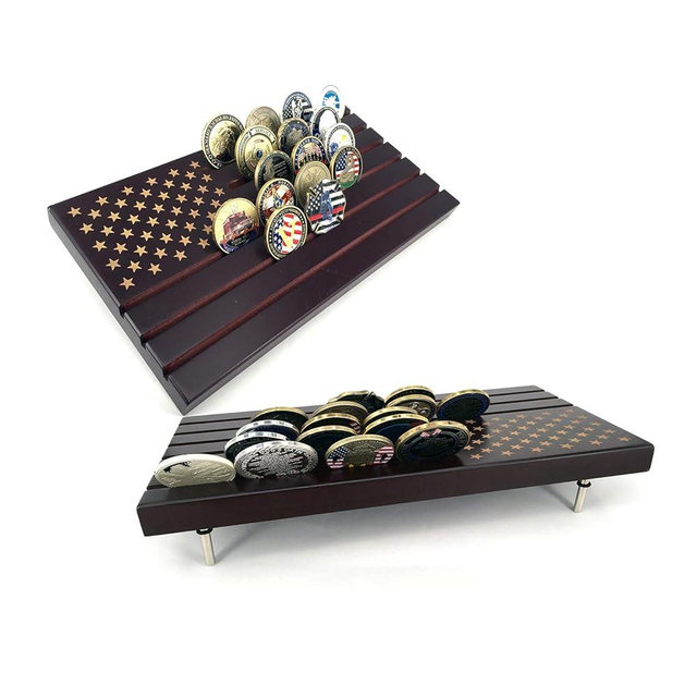 American Flag 6 Rows Challenge Coin Display Holder Military Coin Stand (Large)
