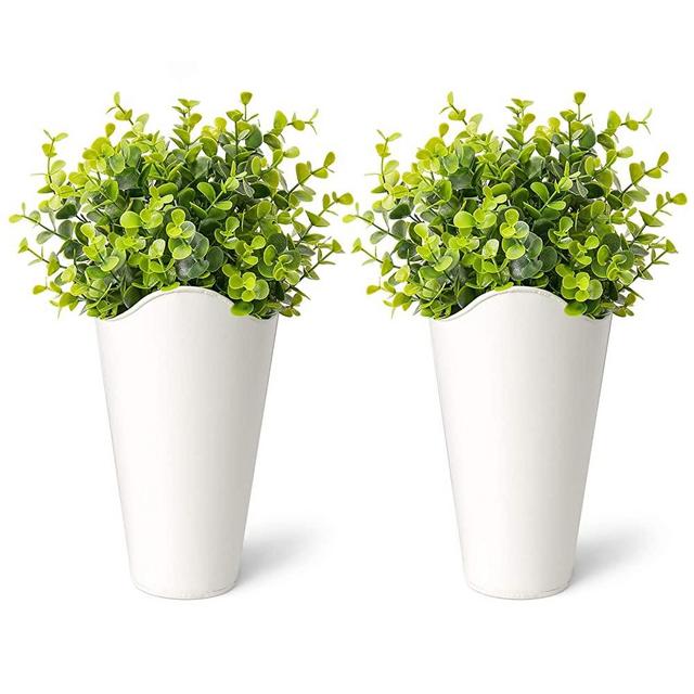 Dahey 2 Pack Galvanized Metal Wall Planter with Artificial Eucalyptus Farmhouse Style Hanging Wall Vase Planters Flowers Holder for Country Rustic Home Wall Decor,White