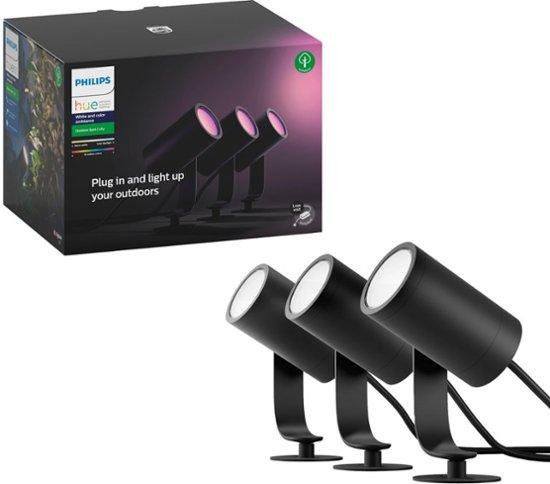 Philips - Hue Lily Outdoor Spotlight Basekit (3-pack) - Black
