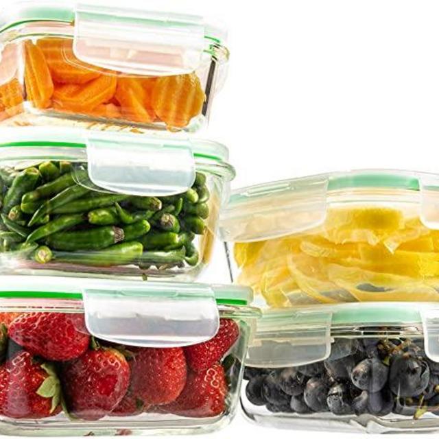 EatNeat 5-Piece Glass Food Storage Containers with Lids - Meal Prep Containers with Airtight Locking Lids to Keep Your Food Fresh - Microwave, Fridge, Freezer, Dishwasher, and Oven Safe| BPA-FREE