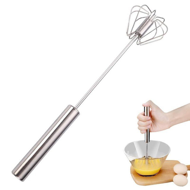 CLRZOL Handheld Mixer, Stainless Steel Semi-Automatic Whisk, Rotating Semi-Automatic Egg Beater, Hand Push Mixer Stirrer Tool for Cooking Kitchen Home Egg Milk