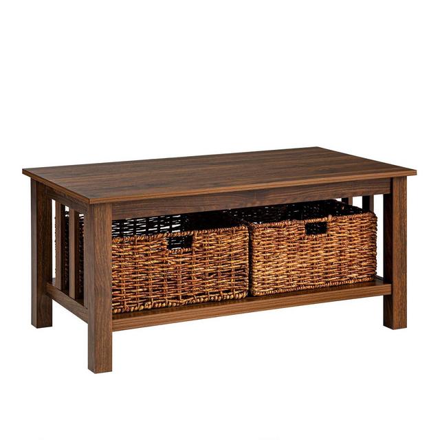 40" Wood Storage Coffee Table with Totes Dark Walnut - Saracina Home