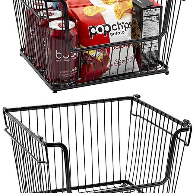 Sorbus Farmhouse Scoop Storage Bin Wire Baskets with Handles, Stackable Basket Set Organizers for Home, Kitchen Pantry, Bathroom, Laundry, Closet Organization, Iron Metal (2-Pack, Black)