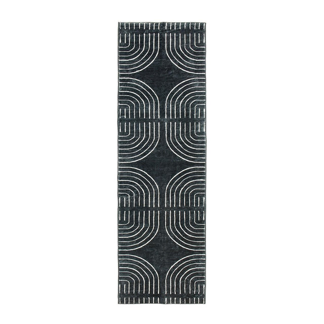 World Rug Gallery Bohemian Lines Washable Non Slip Indoor Area Rugs - BLACK 2'x8': Polyester, Abstract, Rectangle, Low Pile