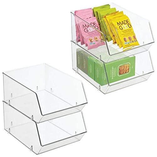 mDesign Plastic Open Front Food Storage Bin for Kitchen Cabinet, Pantry, Shelf, Fridge/Freezer - Organizer for Fruit, Potatoes, Onions, Drinks, Snacks, Pasta - 11" Long - 4 Pack - Clear