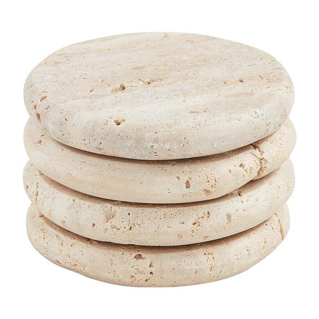 Mud Pie Cream Travertine Coasters, 4" dia, GRAY