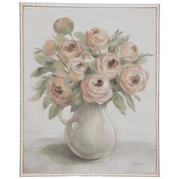 Pink Flowers & White Vase Wood Wall Decor