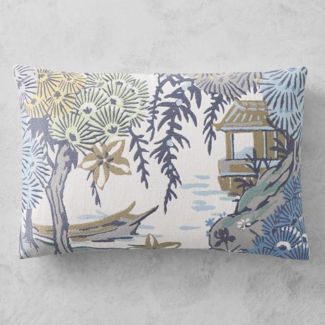 Sea Of Trees Scalamandre Embroidered Pillow, 14x22 in, Blue