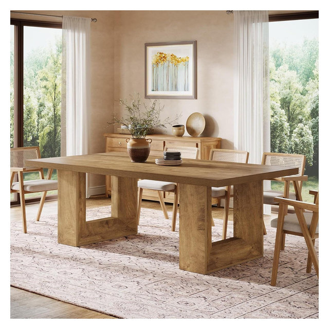Lantine Farmhouse Dining Table for 6-8, 63-Inch Rectangle Kitchen Table with Strong Geometric Frame for Kitchen & Dining & Living Room