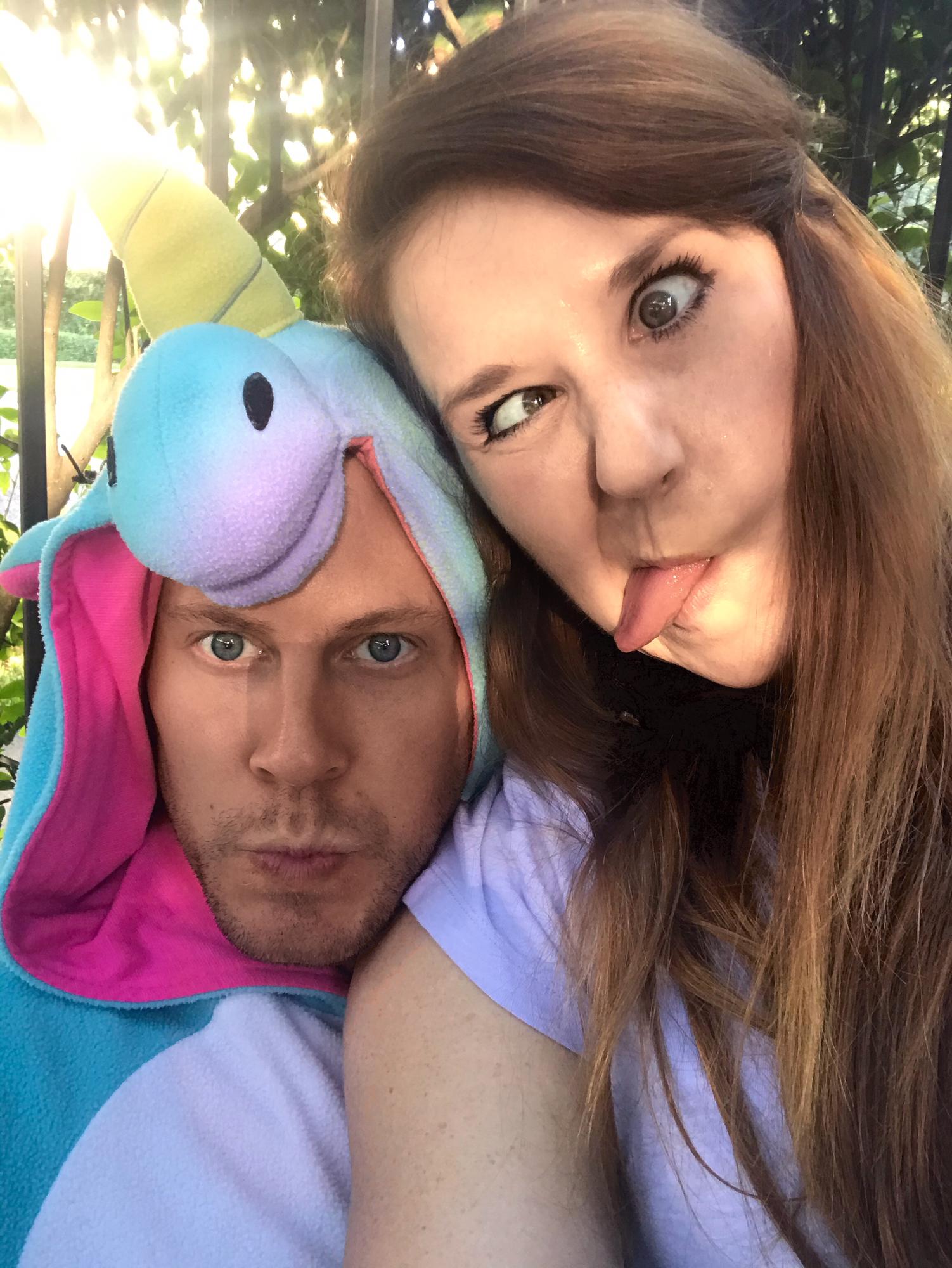 A COVID Halloween party wouldn't be complete without a unicorn onesie and a Little Mermaid.
