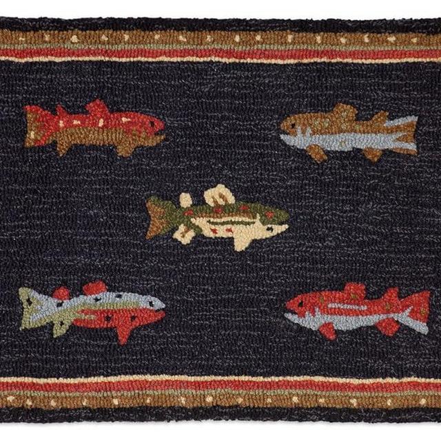 Chandler 4 Corners Artist-Designed River Fish Trout Hand-Hooked Wool Accent Rug (24 in x 36 in) Lake & Lodge Themed Rug for Hallway, Living & Dining Rooms - Low Maintenance Lake Life Home Décor
