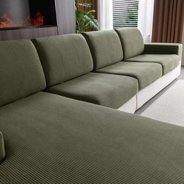 OHSIO Sectional Couch Covers, Wear Resistant Stretch Sofa Covers Washable Soft Couch Cushion Covers Anti Slip Furniture Protector Sofa Slipcovers for Pets (2 Pieces 2 Seaters Cover, Green)