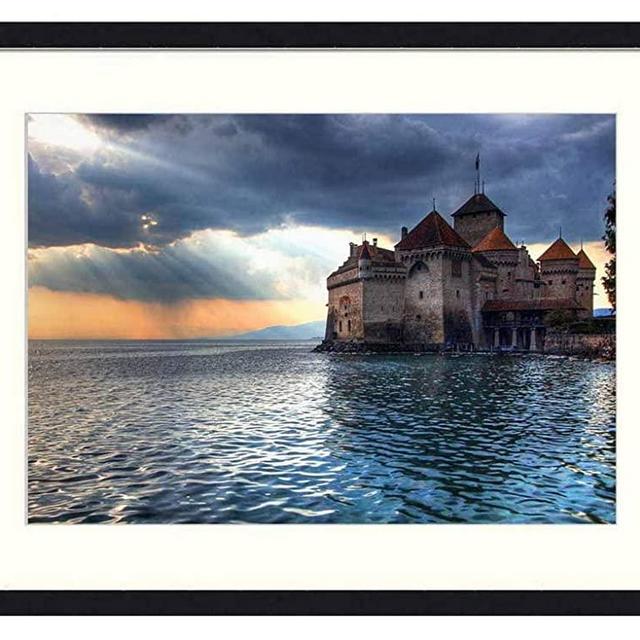 Asommet Chateau de Chillon - Solid Wood Framed Wall Art Print Picture Home Decor (20x14 inches)