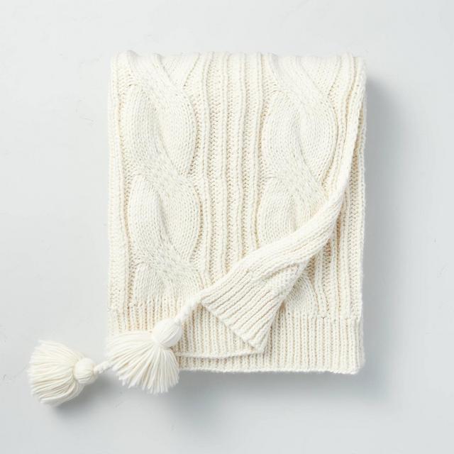 Chunky Cable Knit Throw Blanket Sour Cream - Hearth & Hand™ with Magnolia