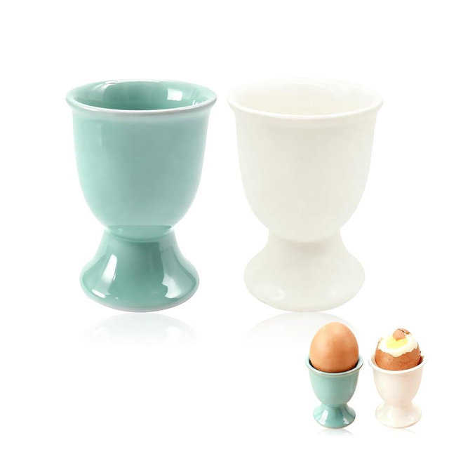 Ceramic Egg Cups Set of 2, Blue and White Porcelain Egg Holders for Soft Boiled Eggs with Wide Stable Base, Dishwasher Safe Breakfast & Valentine‘s Day Gift (His and Hers)