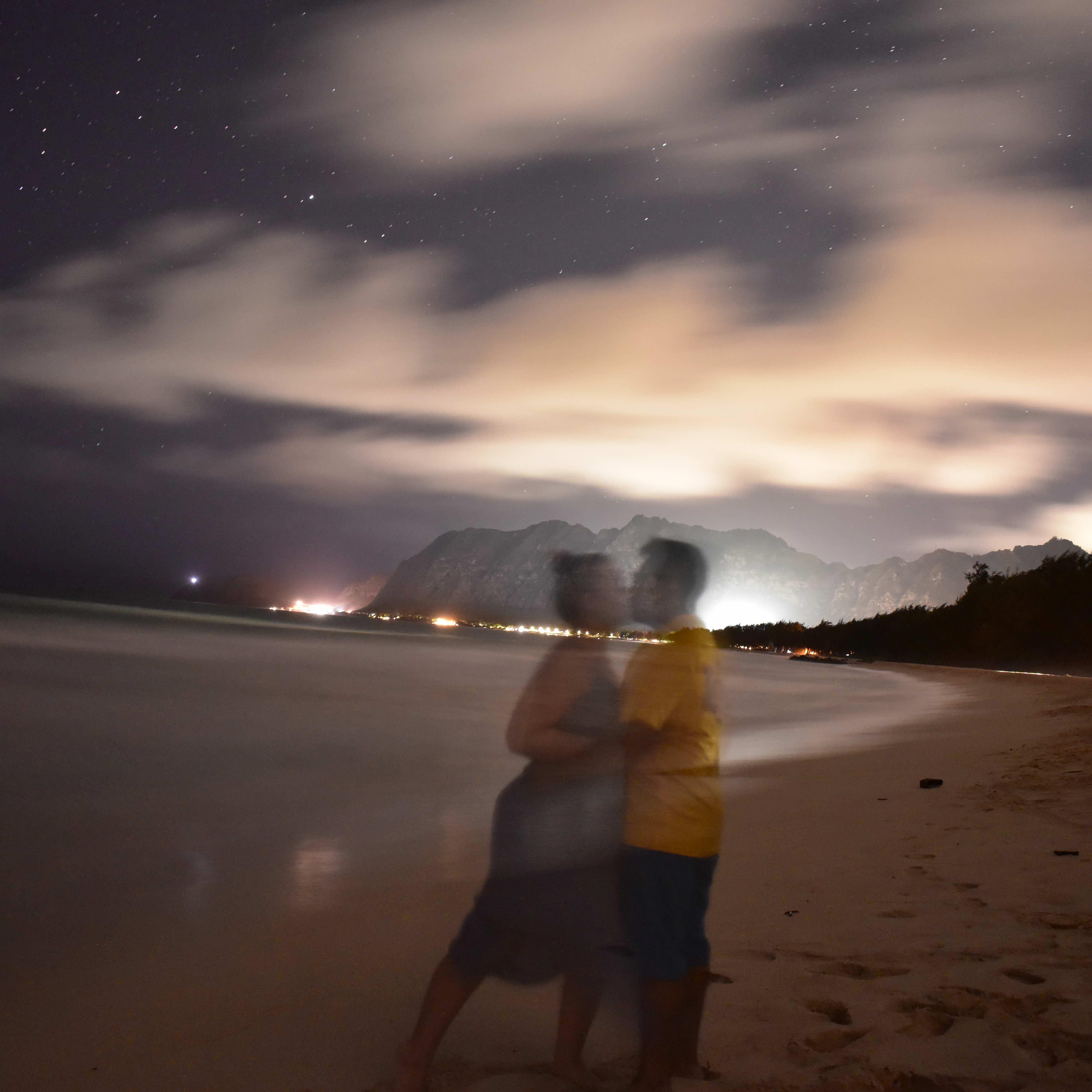 I wanted to take long exposure photos when we went camping at bellows. Hector patiently waited for me to compose and then posed for this shot with me